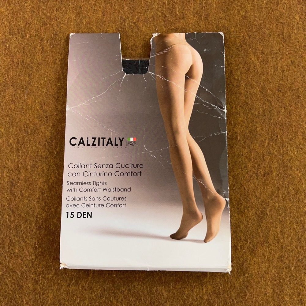 Calzitaly Womens XXL Black Seamless 15 Denier Comfort Waistband Sheer Tights